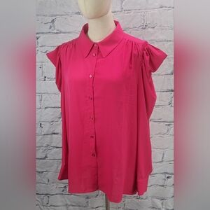Via Bovio Women's Top Blouse Pink Ruffled Shoulders made in Italy XL